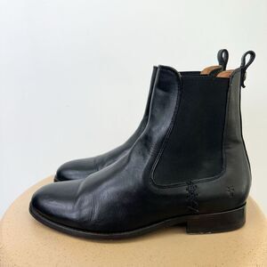 Frye Women’s Melissa Black Leather Chelsea Boot Whipstitch Elastic Gore Detail